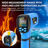 MESTEK Infrared Thermometer Temperature Gun, -40℉ to 2192℉ Dual Laser High Temp Thermometer with LCD Color Display, Non-Contact Industrial Pyrometer 50:1 Distance Ratio, Adjustable Emissivity