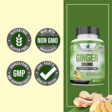 Organic Ginger Supplement with Black Pepper Extract - 3850mg per Serving - 90 Capsules