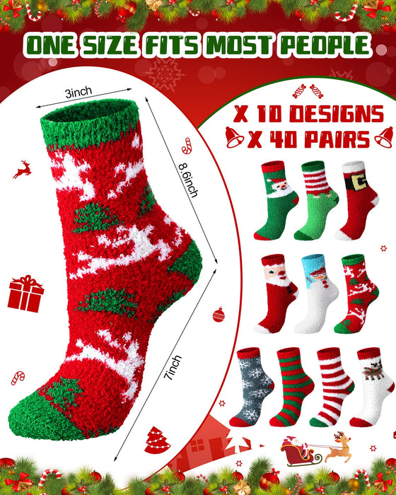 Liitrsh 40 Pairs Christmas Fuzzy Socks Women Kids Holiday Socks Fluffy Christmas Socks Advent Calendar Socks for Holiday Favors