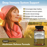 DailyNutra Mushroom Defense Formula - Immune Support Supplement | Organic Mushrooms, Hot Water Extracted - Reishi, Chaga, Maitake, Shiitake & Turkey Tail (60 Capsules)