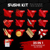 Alas Christmas Gifts Sushi Making Kit- Complete Sushi Making Kit for Beginners & Pros Sushi Makers, Perfect Sushi Making Kitchen Accessories Like Sushi Knife, 2 Sushi Mats, Rice Bazooka & More (Red)