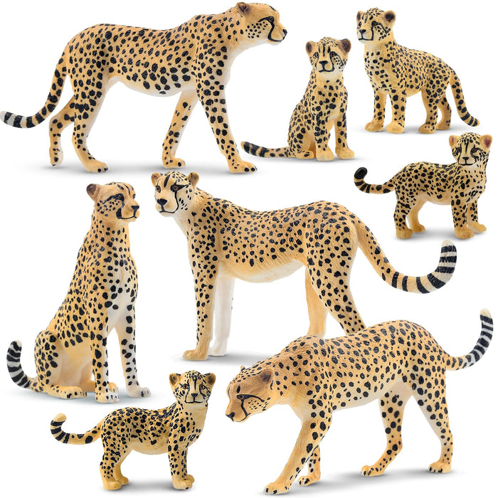 Toymany 8PCS Realistic Cheetah Figurines Toy, Cake Topper & Gift for Kids