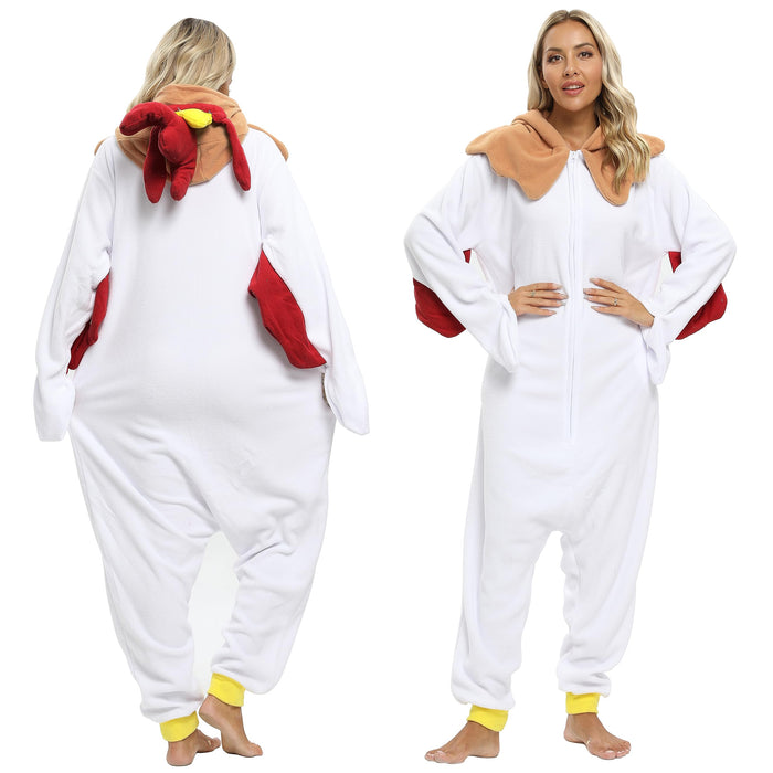 NAITOKE Adult Animal Onesie Halloween Costume Cosplay One-Piece Pajamas Women Man Teens White Red