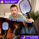 Qualirey 2 Pack Electric Fly Swatter 3000v Bug Zapper Racket 2 in 1 Mosquito Killer with 3 Layers Safety Mesh 20.5 Inch Extra Large USB Rechargeable with 1200mah Battery for Indoor Outdoor(Black)