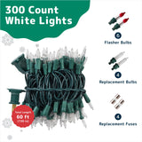 PREXTEX Christmas Lights with Green Wire (60 Feet, 300 Lights) - Clear Christmas Tree Lights Indoor or Outdoor String Lights Use - Warm White Twinkle Lights - Fairy Lights - Christmas String Lights