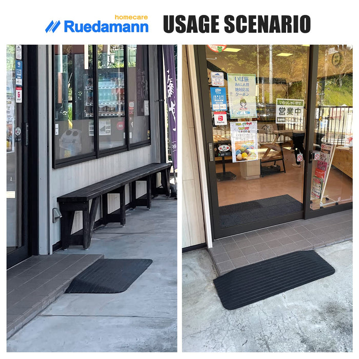 Ruedamann Threshold Ramp, Durable Solid Rubber with 2200lbs Load Capacity, Non-Skid and Anti-Slip Surface, Wheelchair Ramp for Doorways and Bathroom (2 Inch Rise)