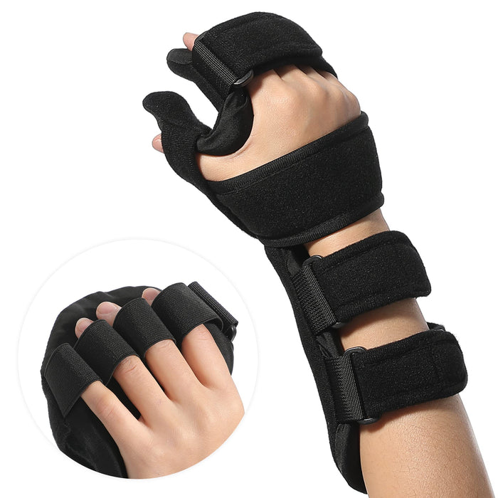 Fanwer Stroke Resting Hand Splint - Night Immobilizer Wrist Finger Brace for Flexion Contractures, Functional 5 Finger Stabilizer Wrap for Muscle Atrophy Rehab, Arthritis, Carpal Tunnel (Large Right)