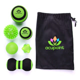 Acupoint Massage Ball Set 6 Physical Therapy Balls for Post Workout Deep Tissue Trigger Point Myofascial Release Lacrosse Ball Peanut Ball Spiky Ball Hand Therapy Ball Lg & Sm Foam Balls (Green)