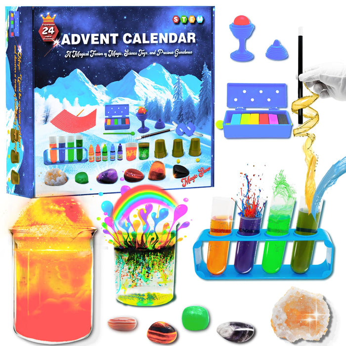 JAJ Advent Calendar 2024 for Kids Ages 6-8-12, 24-Day Countdown Christmas Gifts for Kids with Magic Tricks, Science Experiments, Gemstones Educational Thoughtfully Designed