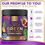 Super Greens Powder, Green Drink Smoothie Mix with 20+ Superfoods for Energy Support, Spirulina, Chlorella, Mushrooms, Antioxidants & Digestive Enzymes, Vegan Green Superfood Powder - 30 Servings