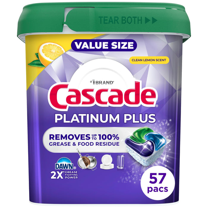 Cascade Platinum Plus Dishwasher Detergent Pods Dish Soap Lemon 57 Count