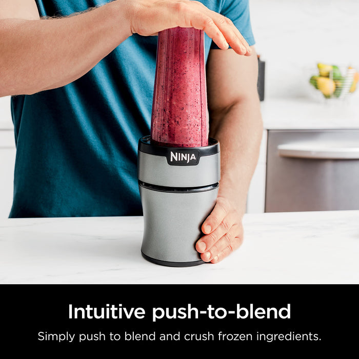 Ninja BN301 Nutri-Blender Plus Compact Personal Blender, 900-Peak-Watt Motor, Frozen Drinks, Smoothies, Sauces & More, (3) 20 oz. To-Go Cups, (2) Spout-Lids (1) Storage-Lid, Dishwasher Safe, Silver