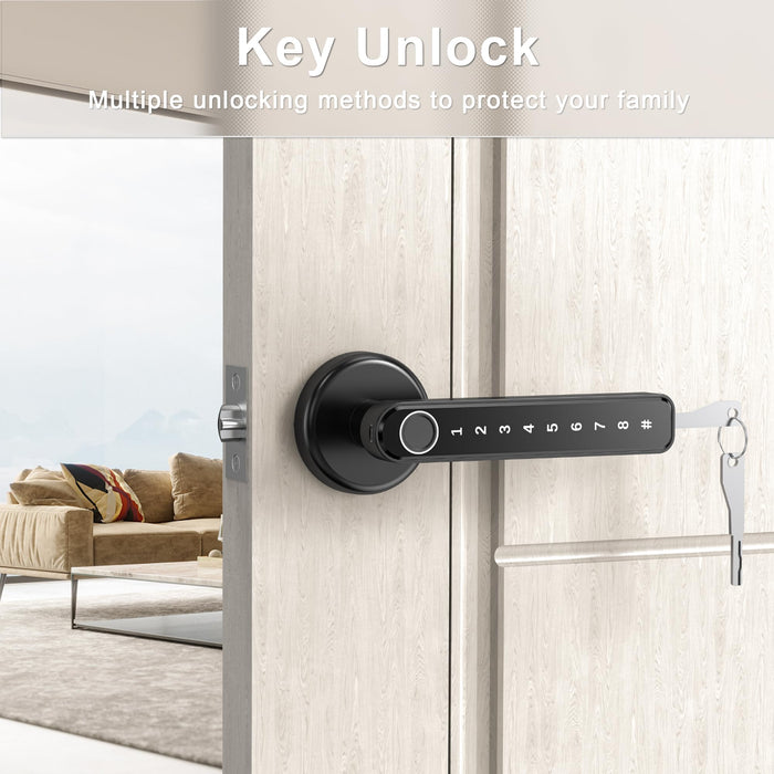 IRONZON Fingerprint Door Lock Door Knob with Keypad Keyless Entry Door Lock with Handle for Home Hotel Office Apartment Bedroom Black(F190)