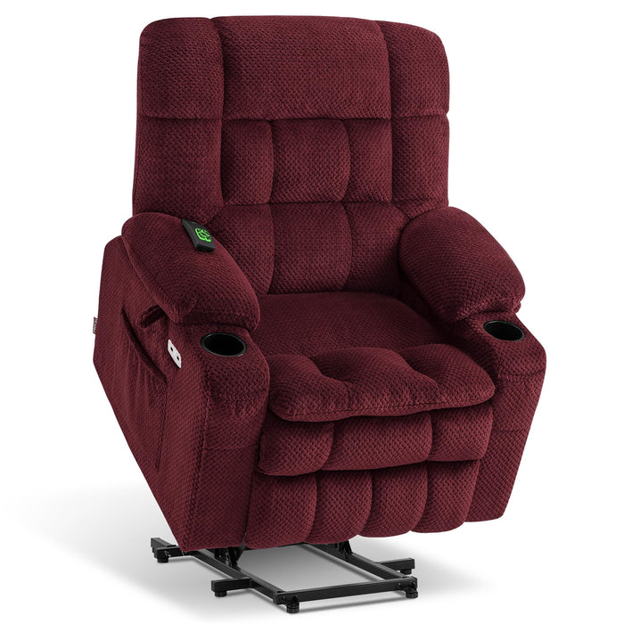 MCombo Small Dual Motor Power Lift Recliner Chair Sofa with Massage and Heat for Elderly People Petite, Infinite Position, USB Ports, Fabric 7893 (Small-Regular, Burgundy)