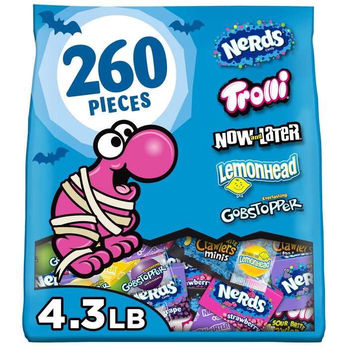 Halloween Candy Classic Fun Trick-or-Treat Assortment with Nerds, Trolli, Now and Later, Lemonhead, Gobstoppers, 260 Pieces, 69.3 Ounces, Variety Bag, 4.88 pounds