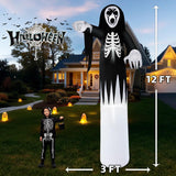 B&D 12FT Giant Halloween Inflatables Outdoor Decorations, Grim Reaper Skull Inflatable Halloween Decorations Built-in LED Lights Scary Blow Up Ghost Decorations for Holiday Party Yard Garden Lawn