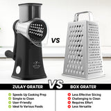 Zulay Rotary Cheese Grater 5 Blade Cheese Shredder - Manual Hand Crank Cheese Grater With Reinforced Suction & 5 Interchangeable Drums - Easy to Use, Vegetable Chopper Round Mandoline Slicer - Black