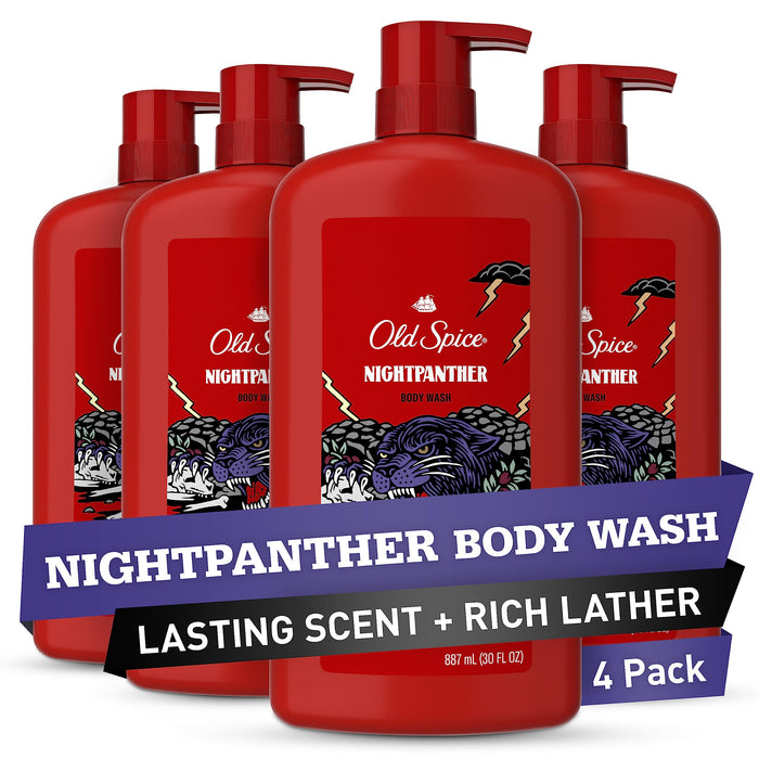 Old Spice Body Wash for Men, NightPanther Scent, Long Lasting Lather, 30 oz (Pack of 4)