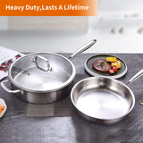 Delarlo Whole body Tri-Ply Stainless Steel frying pan Set With Lid Kitchen Cookware Set, Heats quickly Cookware, Suitable for All Stove Kitchen, Pots and Pans set