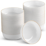 BloominGoods Disposable Plastic Soup Bowls, 50-Pack 14 Oz. Heavyweight White With Gold Rim Bowls For Party, Wedding Or Event