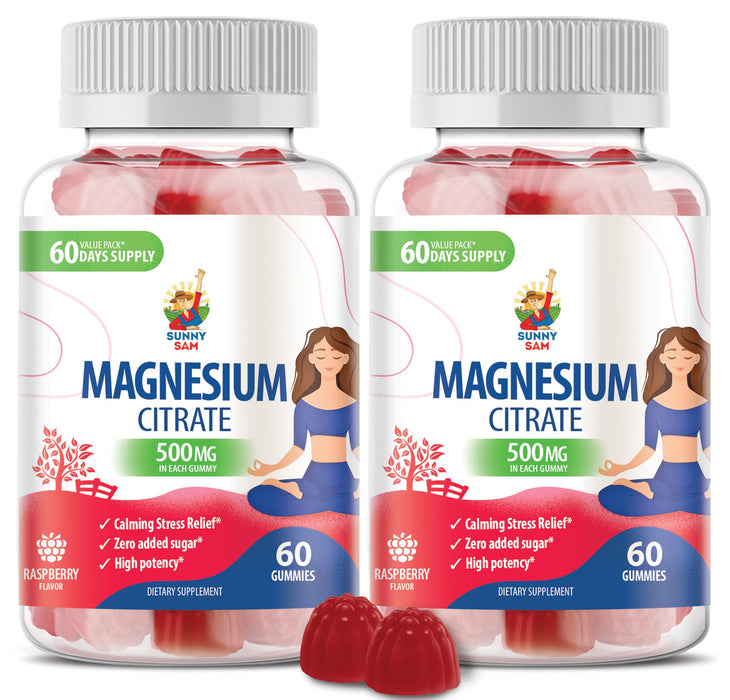 Magnesium Gummies for Kids & Adults – 500mg Magnesium Citrate Chews – Tasty, Chewable Supplement for General Well-being – 2 Pack