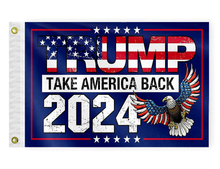 PLAIEI Take America Back Boat Marine Flag 12x18 Inches Double Sided 3Ply Small Trump 2024 Boat ATV Flag President Election Supporter Fans Patriotic MAGA Banner Outdoor Indoor (Eagle Blue)