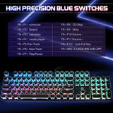 YSCP Typewriter Style Mechanical Gaming Keyboard RGB Backlit Wired with Blue Switch Retro Round Keycap 104 Keys Keyboard (Black 104 Keys RGB)