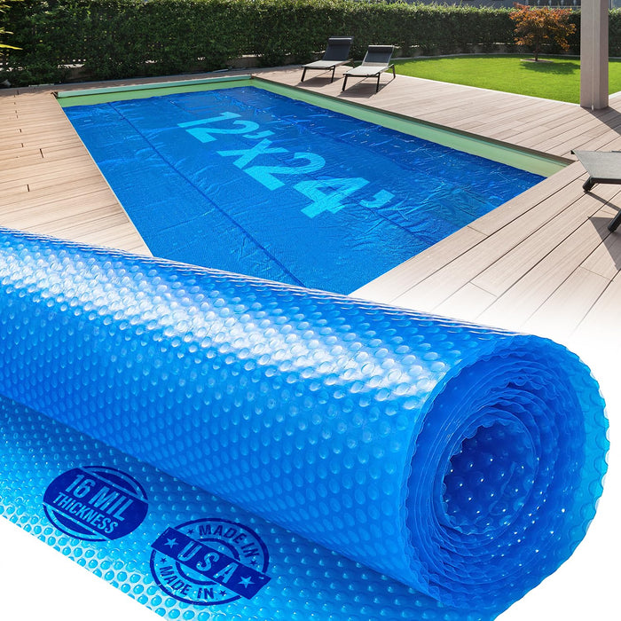 Shop Square 12 x 24 Foot Rectangle Solar Pool Cover for Inground and Above Ground Pools, 16 Mil - Premium Heavy Duty Solar Blanket for Above Ground Pool, Blue - Made in USA