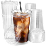 Fit Meal Prep 100 Pack 24 oz Plastic Iced Coffee Cups with Flat Lids and Black Straws, Disposable Clear Cup, BPA Free Cup for Party, Smoothie, Cold Drinks, Juice, Milkshake, Bubble Boba, Tea