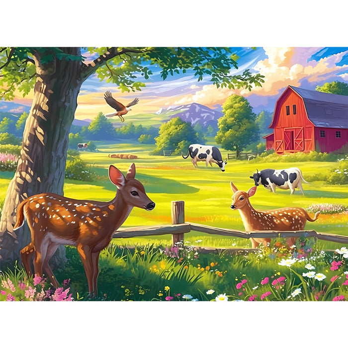 300 Pieces Puzzles for Adult Jigsaw Puzzle 300 Piece Puzzle Children Elderly Puzzle Deer Cow Farm Puzzle Gift for Mom Dad Family Friend Family Activity Games Home Decor Wall Art 20.5x15IN