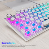 HUO JI E-Yooso Z-88 Mechanical Gaming Keyboard Wired Typewriter Style with Programmable RGB Backlit Clicky Blue Switches Retro Round Keycap Metal Panel for Mac/PC, White