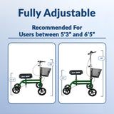 KneeRover Steerable Knee Scooter Knee Walker for Adults for Foot Surgery, Broken Ankle, Foot Injuries - Foldable Knee Rover Scooter for Broken Foot Injured Leg Crutch Alternative with Basket Green