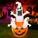 Dearsun 6FT Halloween Inflatable Pumpkin Ghosts, Blow Up Yard Halloween Inflatables Decoration with Lights for Indoor Outdoor Party Garden Lawn Holiday Decor (Three Ghosts with Pumpkin)