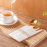 120 Pcs Disposable Dinner Napkins Pocket for Flatware Disposable Cloth Like Napkins Linen Feel Absorbent Disposable Paper Hand Napkins for Parties Weddings Dinners or Events (White, Gold)