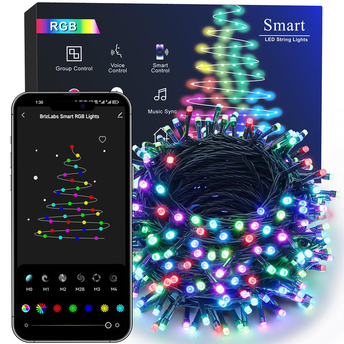 Brizled RGB Christmas Lights, 164ft 498 LED Smart String Lights App Controlled, Dimmable Color Changing Christmas Lights, Xmas Tree Lights Work with Alexa & Google Home