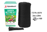 AlpineReach Garden Netting 7.5 x 65 ft Heavy Duty Bird Net, Deer, Plant Protection Extra Strong Woven Mesh, Reusable Kit with Zip Ties, Animal Fencing for Fruits Trees, Black