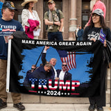 Trump Shooting Flags Trump 2024 Flag Pennsylvania Rally Shooting Survivor Fight Strong Fist Pump Flag with Brass Grommets 3X5 Feet Outdoor Banner Polyester Flag