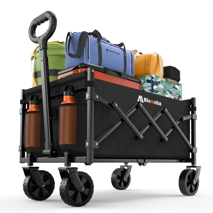 Blomoba Folding Wagon Cart with Wheels, 220lbs Utility Wagon Cart, Black