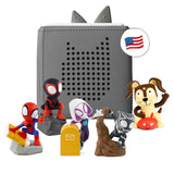 Toniebox Audio Player Starter Set with Spidey, Ghost-Spider, Spin, Black Panther, and Playtime Puppy - Listen, Learn, and Play with One Huggable Little Box - Gray