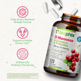 biophix D-Mannose Plus Cranberry and Probiotics 1000 mg 120 Vcaps - Supports Urinary Bladder Tract Health and Digestive Well Being