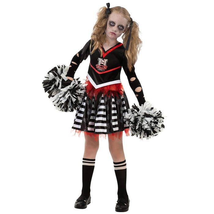 Spooktacular Creations Kids Halloween Cheerleader Costume, Zombie Cheerless Costume for Girls, Dead Cheer Outfit Toddlers for Halloween Scary Spiritless Dress Up Parties, L