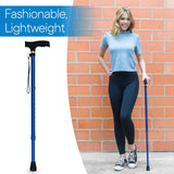 RMS Walking Cane - Adjustable Walking Stick - Lightweight Aluminum Offset Cane with Ergonomic Handle and Wrist Strap - Ideal Daily Living Aid for Limited Mobility (Blue)