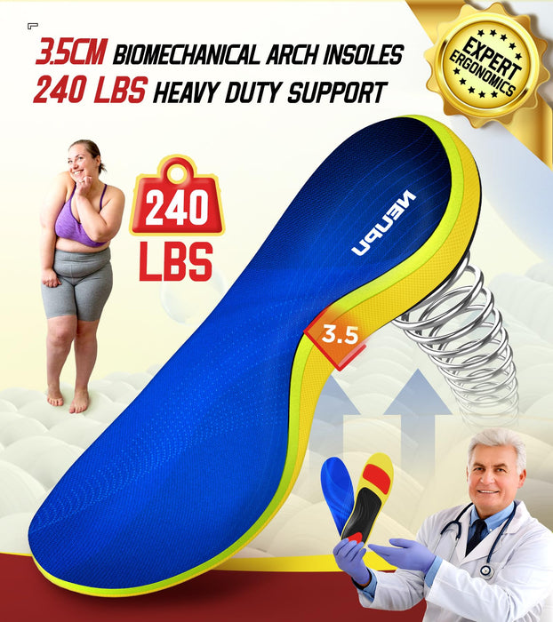 NEUPU 240+lbs Plantar Fasciitis Insoles Men Women, 100% Memory Foam Co