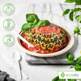 Ecovita 100% Compostable Spoons - 500 Large Disposable Utensils (6.5 in.) Bulk Size Eco Friendly Durable and Heat Resistant Alternative to Plastic Spoons with Convenient Tray