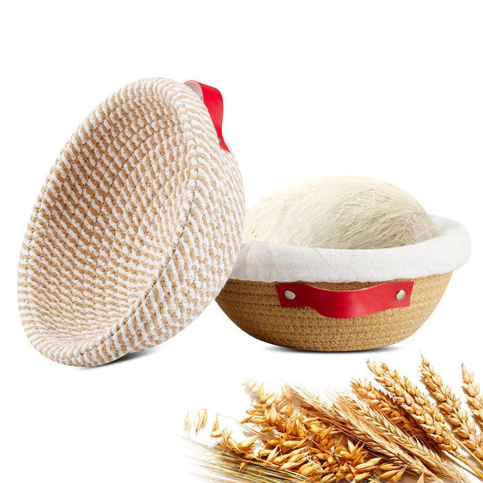 Dimpola Banneton Bread Proofing Basket - Cotton Banneton Basket Set of 2 Sourdough Proofing Basket Round Proofing Bowls Handmade Rattan Baskets and Liners
