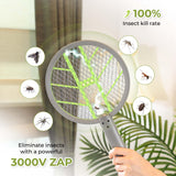 Aspectek 3000V Electric Fly Swatter for Indoor and Outdoor Use, Portable, Rechargeable Bug Zapper Racket with Improved Battery Life, USB Charging Cable, Wall Bracket