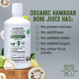 Healing Noni - 1-Pack Plastic Bottle 32oz - 100% Pure Hawaiian Organic Noni Juice - All-Natural Unsweetened Fresh Fruit - Farm Direct - USDA Certified