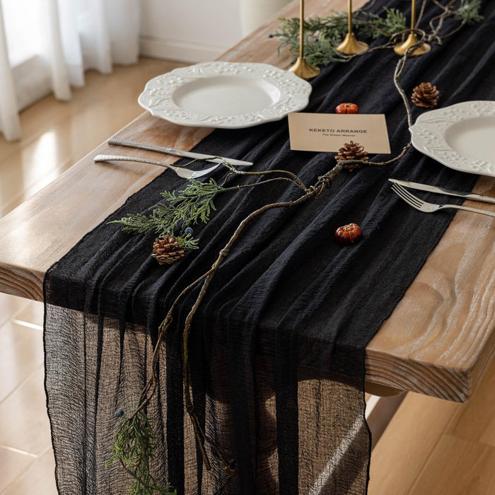 Keketo 6pcs Halloween Table Runner Black Cheesecloth Gauze Rustic Premium Cotton Cheese Cloth Table Runner 120 Inch 10 FT for Wedding Bridal Baby Shower Long Sheer Boho Christmas Decorations