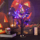 PEIDUO Halloween Decorations, 2FT Black Halloween Tree with 24 Purple Lights and 8 Bat Ornaments, Light up Halloween Decorations with Timer for Indoor Home Desk Table Decor Battery Powered