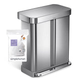 simplehuman Code H 60 Count, Genuine Custom Fit Liners, Drawstring Trash Bags in Dispenser Packs, 30-35 Liter / 8-9.2 Gallon, White